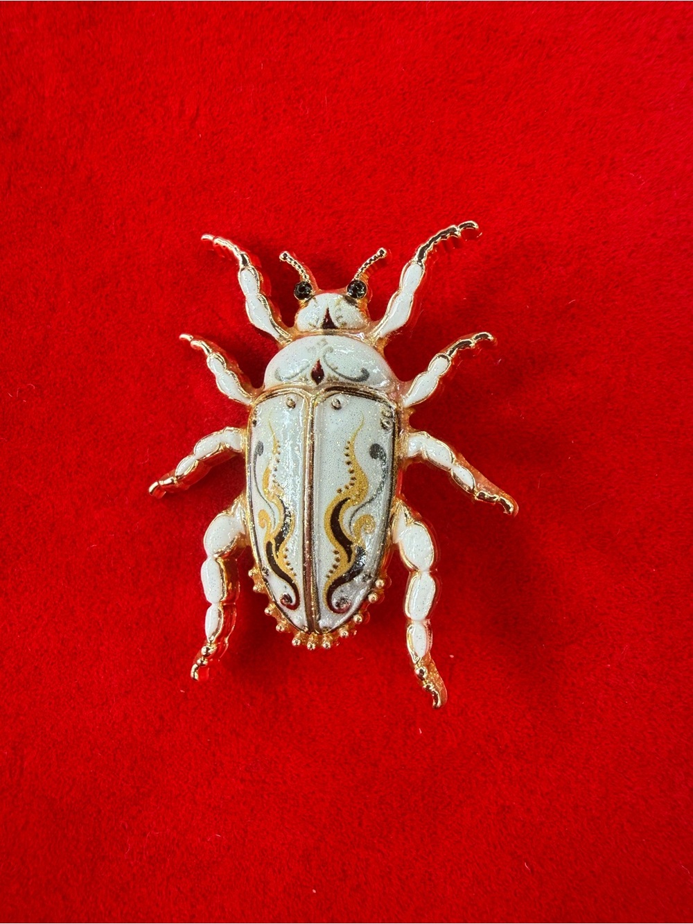 White and Gold Beetle Brooch